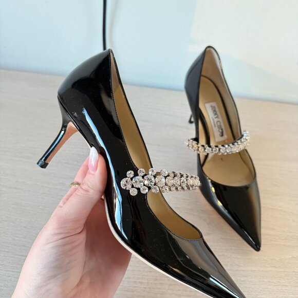 Jimmy Choo Bing 65 Pumps Black Patent Leather Crystal Embellished Pointed Toe 36 - Picture 7 of 13